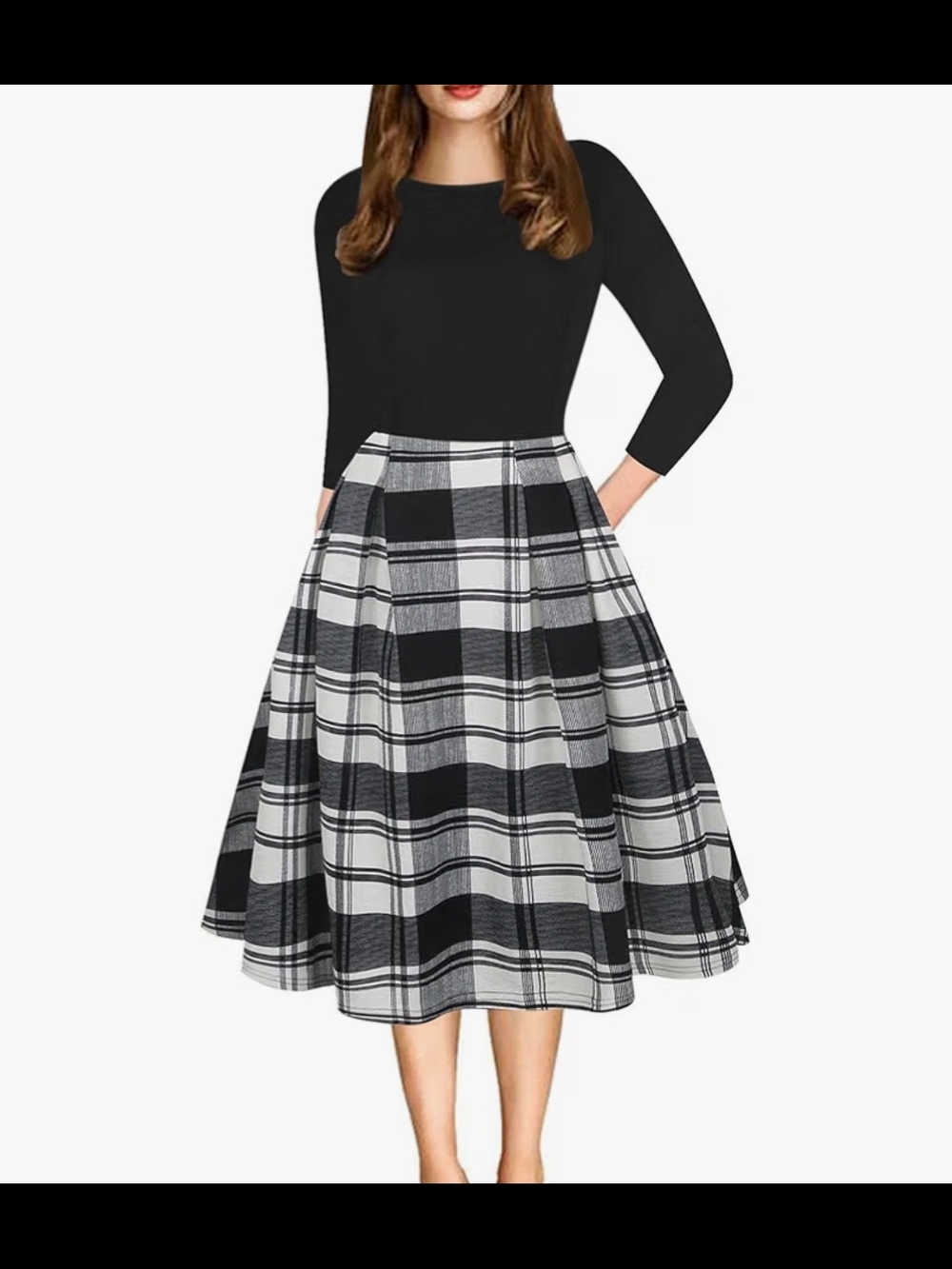 Black & White Plaid Full Circle Skirt